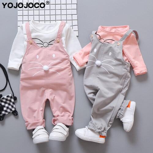 Baby girls clothes strap suit baby girl clothes cartoon print cotton casual t-shirt + bib baby girl cute clothes two-piece