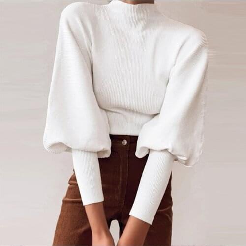 Autumn winter knitted sweater turtleneck lantern sleeve loose solid sweater female high street fashion pullover 2020 jumper