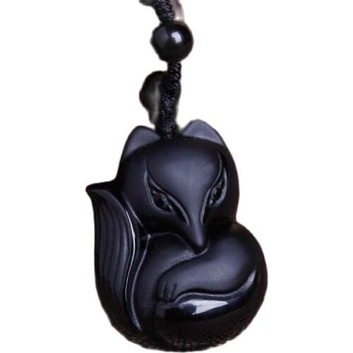 Natural crystal pendant necklace Obsidian fox fox transport anti villain men and women accessories