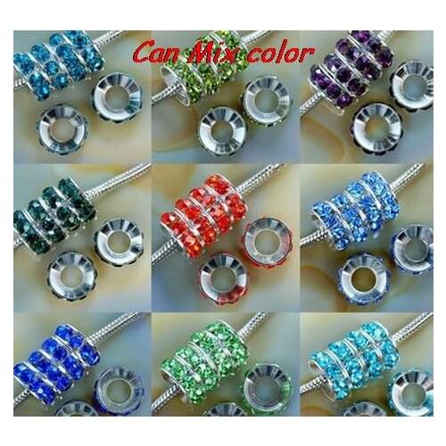 Silver plated Multicolor Spacer Charm Wheel Beads Fit European Bracelet Rhinestone Loose Beads Round nhr34iy crystal