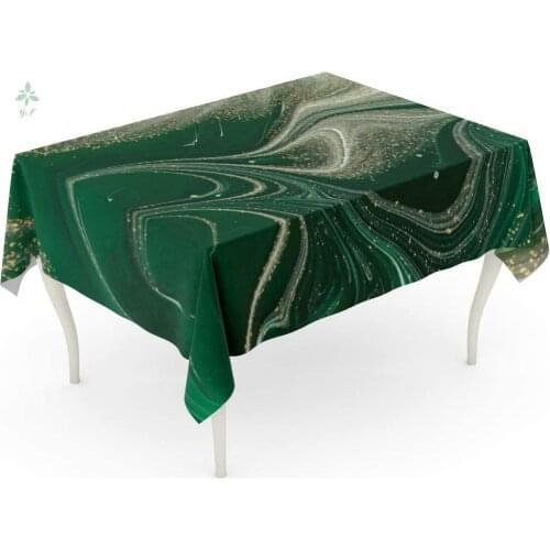 Rectangle Tablecloth Yellow Gold Marbled Green Abstract Golden Sequins Liquid Marble Ink Pattern Agate Aqua Artistic Table Cover