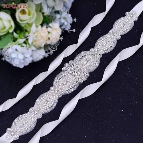 TOPQUEEN S490 Fashion Wedding Belts Pearl Rhinestone Belt for Wedding Dress Womens Belt Navy Bling Belt Jewel Belt Party Belt