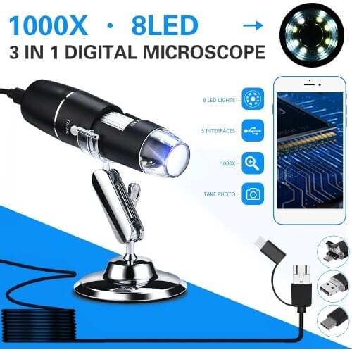 Hand Held Endoscope ABS Inspection Camera Practical Digital Microscope Endoscope 8LED 0.3 mp 1000X Computers Ear Cleaning Tool
