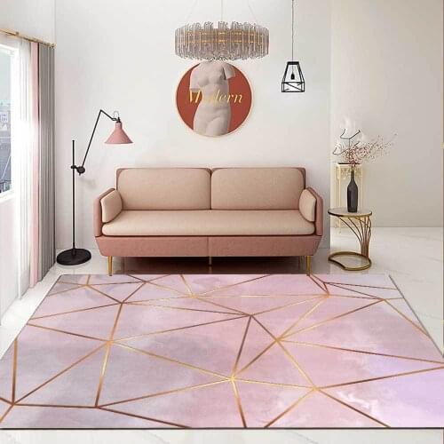 Modern Nordic Large Carpet 3D Printing Gray Pink Gold Line Geometry Carpets For Living Room Bedroom Area Rugs Home Kitchen Mats