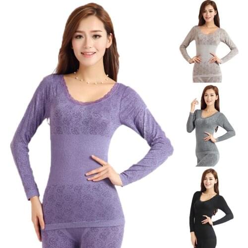 Women Winter Thermal Underwear High Elasticity O-Neck Top Long Johns Pajama Set Base Layer Clothing Hot Shapers Pants