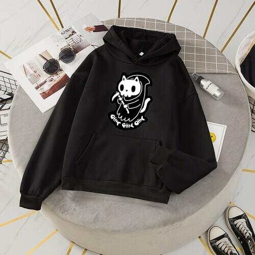 Girl Cute Cat Skull Hoodie Sweatshirt Drawstring Womens Tracksuits Hood Sweatshirts Womens Casual Hoody Hooded Sweatshirts Hoodi