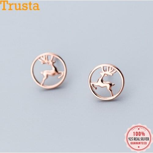 Trusta 100% 925 Sterling Silver Fashion Jewelry Tiny 10mmX10mm Round Elk Deer Stud Earrings Gift for Girls Kid Lady Women DS641