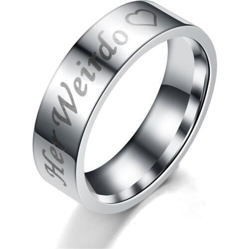 Ufine Fashion SimpleHis Crazy Her Weirdo Queen Fashion Couple Ring 8mm Stainless steel jewelry R050