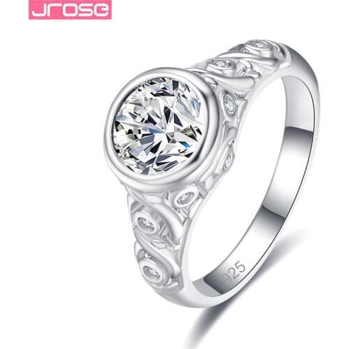 JROSE Vintage Sterling Silver 925 Jewelry Lovely Rings For Women With White Round Cubic Zircon Charm Wedding Engagement bague