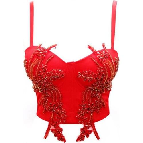 2021 Summer New Underwear Women Vintage Beading Sleeveless Red Stretch Corset Bustier Push Up Bra Tank Tops Crop Ropa Mujer