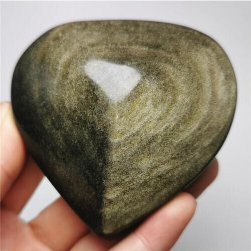 1pc 55-75mm Natural Gold Sheen Obsidian Carved Heart Shape Healing Reiki Energy Figurine Gifts For Gigl Friend Home Decor Love