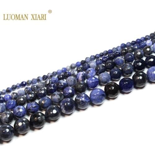Fine AAA 100% Natural Faceted Sodalite Round Stone Beads For Jewelry Making Diy Bracelet Necklace 4/6/8/10/12 mm Strand 15