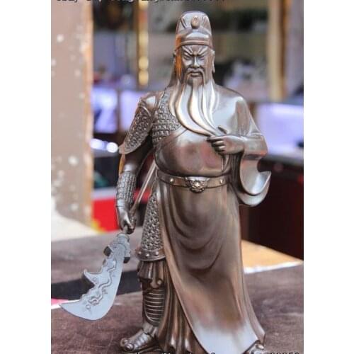 11 Folk Bronze Copper Dragon Loyalism Guan Gong GuanYu Warrior God Sword Statue