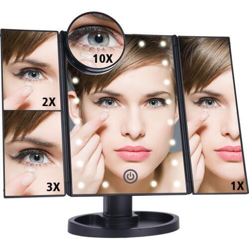 1X/2X/3X/10X Makeup Mirror LED Touch Screen Light Magnifying 22LEDs Folding Table Desktop Vanity Mirrors w Light Folding Mirror