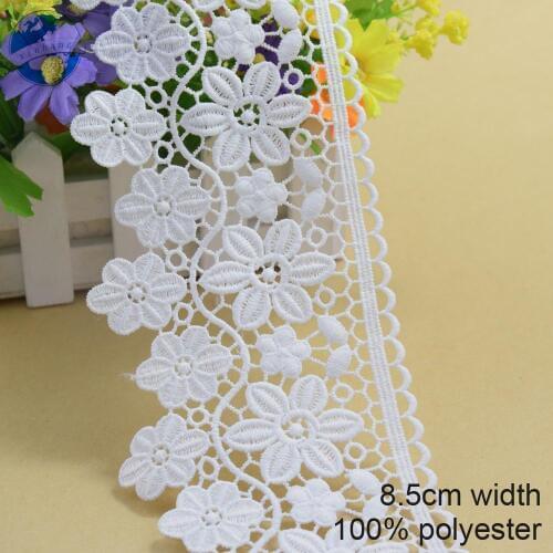 8.5cm white polyester embroid sewing ribbon guipure lace trim or fabric warp knitting DIY Garment Accessories free shipping#3697