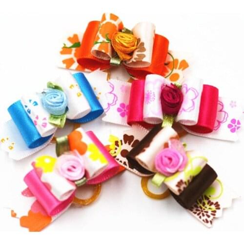 20/50/100pcs diamond bling style pet dog cat hair bows pet hair accessories elastic bands candy color dog pet bows