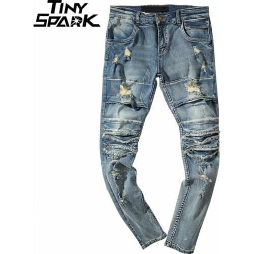 Hip Hip Streetwear Denim Pants 2021 Men Ripped Holes Denim Pants Harajuku Cotton Casual Trousers Joggers Jeans Harem Pants