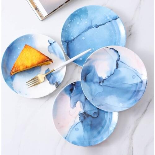 Household Round Dinner Plate 8 Inch Tray Underglaze Ink Ceramic Plate Creative Hotel Restaurant Tableware Kitchen Supplies