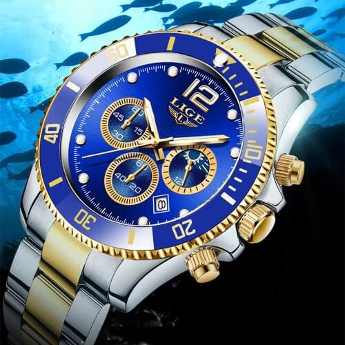 Watches Men 2021 LIGE Top Brand Luxury Casual Diver Watch Quartz Wristwatch Clock Male Sport Waterproof Date Chronograph Relogio