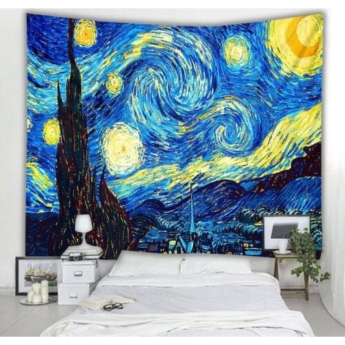 Star Moon Night Van Gogh Painting Printed Living Room Decoration Wall Hanging Tapestry Yoga Mat Rug Home Decor Art