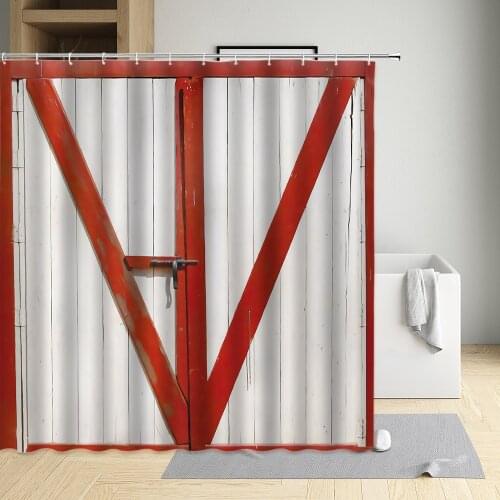 Wood Gate Shower Curtain Symmetry Green Bamboo Weaving Fence Store Flower Basket Tables Wine Bottle Cloth Bathroom Decor