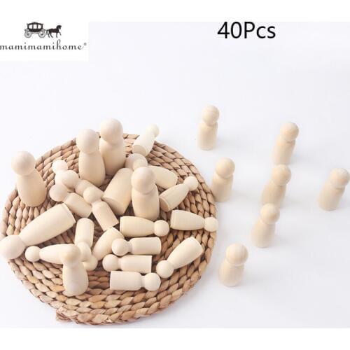 40Pcs 35-90mm Wooden Blanks Peg Dolls Home Craft Supplies DIY Unpainted Decoration Handmade Wood Dolls
