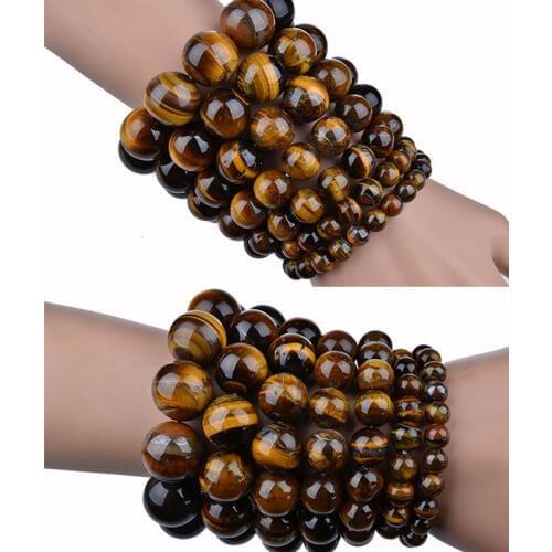 Cheap Handmade Tiger Eye Natural Stone Bracelets & Bangles Yellow Globose Beads For Women Men Jewelry 2016 Latest Models