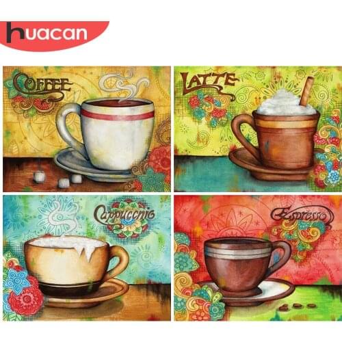 HUACAN Full Square Diamond Painting Coffee Craft Kit Sale 5D DIY Diamond Embroidery Landscape Mosaic Cartoon Home Decoration