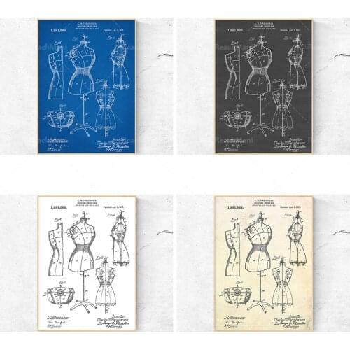 Impression de brevets de mode. Modèle de forme de robe art mural de salle de couture. Impression cadeau pour créateur de mode. D