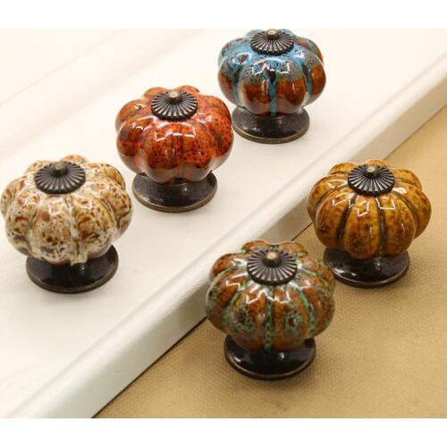 Pumpkin Ceramic Pull Knobs For Dresser Knob Drawer Cabinet Handle Pulls Kitchen Cupboard Knob Furniture Hardware Handle