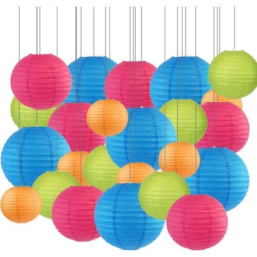 24 pcs Chinese Paper Lantern Assorted Size Sky Blue Orange Rose Light Green Japanese lanterne papier for Parties Events Decor