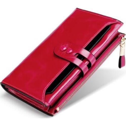 RFID Oil wax cow leather Wallet Genuine leather Purse Woman fashion style Long size black purple pink blue mustard available