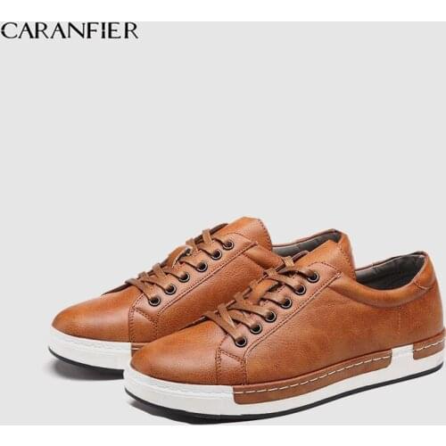 CARANFIER Mens Shoes Autumn Sneakers Casual Leather Shoes High Quality Breathable Round Head Lace-Up Outdoor Travel Sneakers Men