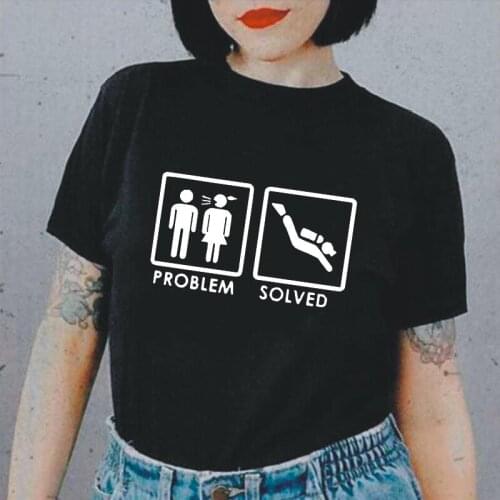 Summer Cotton Short Sleeve Scuba Diver Tee Shirt Femme Casual Harajuku Funny Problem Solved T Shirt Women Tops Camisas De Mujer