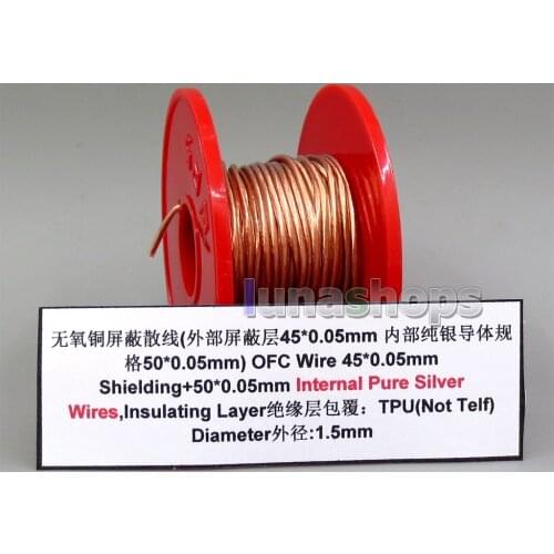LN006011 50m OFC Shielding Signal 45*0.05mm Shielding+50*0.05mm Silver TPU Wire Cable Dia:1.5mm For DIY bulk semi-finished