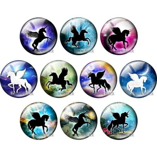 Lovely Horse With Wing 12mm/18mm Round Glass Cabochon Flat Back Making Snap Button Jewelry