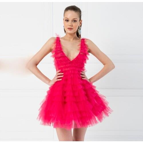 Cute Tulle Dress 2022 New Tiered Mini Prom Dresses for Girl Party Gown Birthday Wear V Neck Short vestidos de fiesta Custom Made