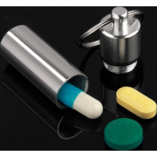 Mini Portable Waterproof Aluminum Silver Pill Box Pill Case Bottle Cache Drug Holder Container With Key-Chain Key Holder