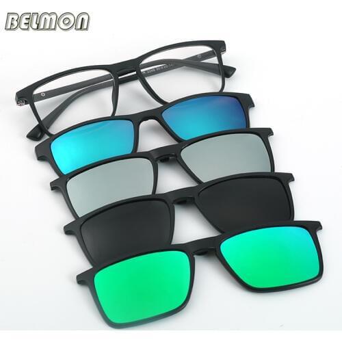 Fashion Spectacle Frame Men Women With Polarized Clip On Sunglasses Magnetic Glasses Male Myopia Optical Spring Hinge RS1001