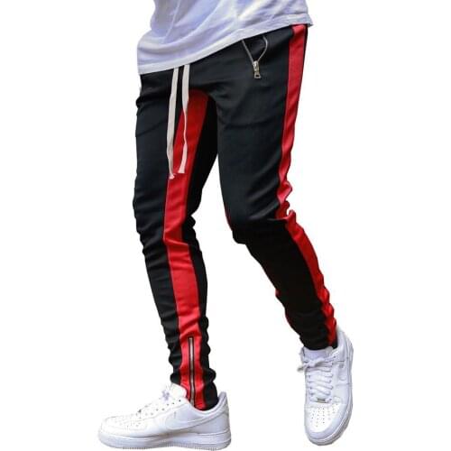Fashion Men Pants Stylish Color Block Zip Pockets Drawstring Sports Skinny Pants Trousers спортивные штаны 2021