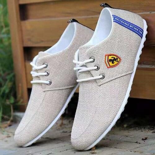 Spring Autumn New Men Canvas Casual Shoes Mens Breathable Outdoor Walking Shoes Non-Slip Linen Flat Driving Shoes Mens Loafers