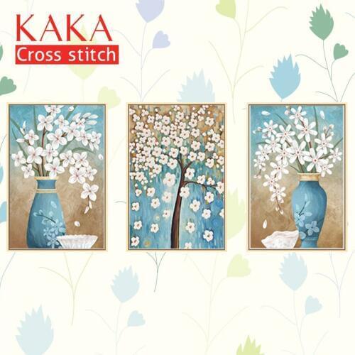 KAKA Cross stitch kits Embroidery needlework sets with printed pattern,11CT canvas,Home Decor for garden House,5D Flowers Vase