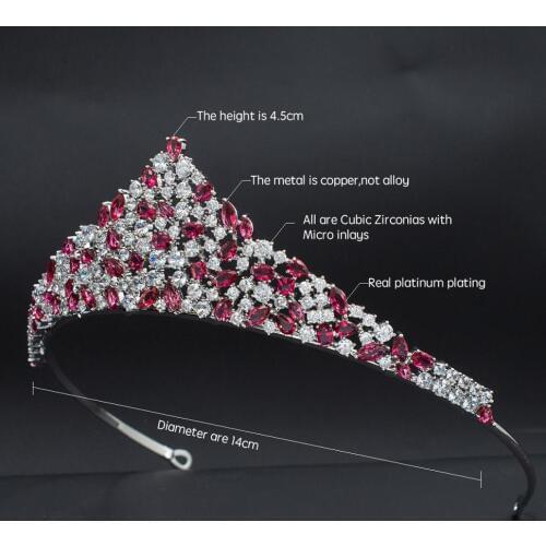 2020 New Fuchsia 5A Cubic Zirconia Bridal Wedding Tiara and Necklace Earring Set Jewelry Sets for Women Accessories