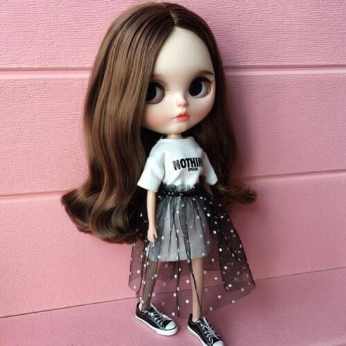 T02-X300 Blyth Doll clothes 30cm 1/6 dolls Azone Accessories Long letter T with lace dress 2pcs/set