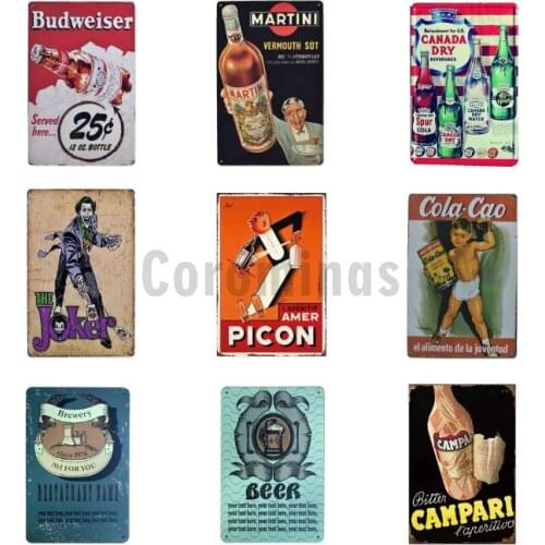 Ice Drinks/Beer/Wine/Mentos Tin Painting Art Poster Antique Metal Signs Bar Pub Club Home Decorative Retro Wall Decor