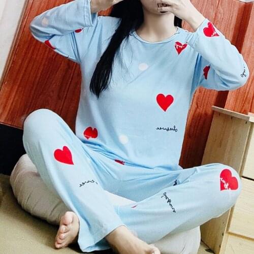 Womens Pajamas Sets Autumn Winter New Long Sleeve Cartoon Print Cute Loose Sleepwear Girl Pijamas Mujer Leisure Nightgown Women