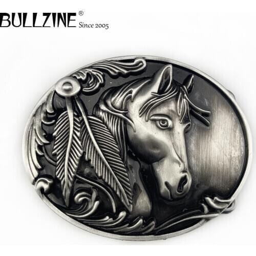 Bullzine retro zinc alloy western horse head belt buckle FP-02209-2 for 4cm width snap on belt drop shipping