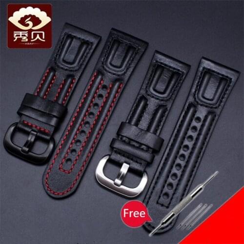 New High Quality Genuine Leather Watchband Black Red Stitching Thread Calfskin Strap for SevenFriday M1/M2/P3 28mm Free Shipping