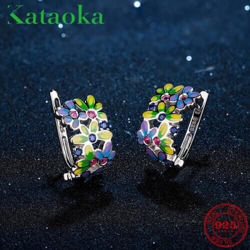 2018 Like Flowers garden Plant pink CZ clip on earrings for women 925 Sterling Silver charms fashion jewelry Party Enamel