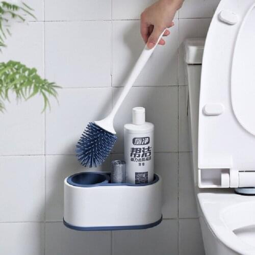 Silicone Toilet Brush Double-duty Non-punching Wall-mounted Toilet Brush Holder Cleaning Tools Home Bathroom Accessories Sets